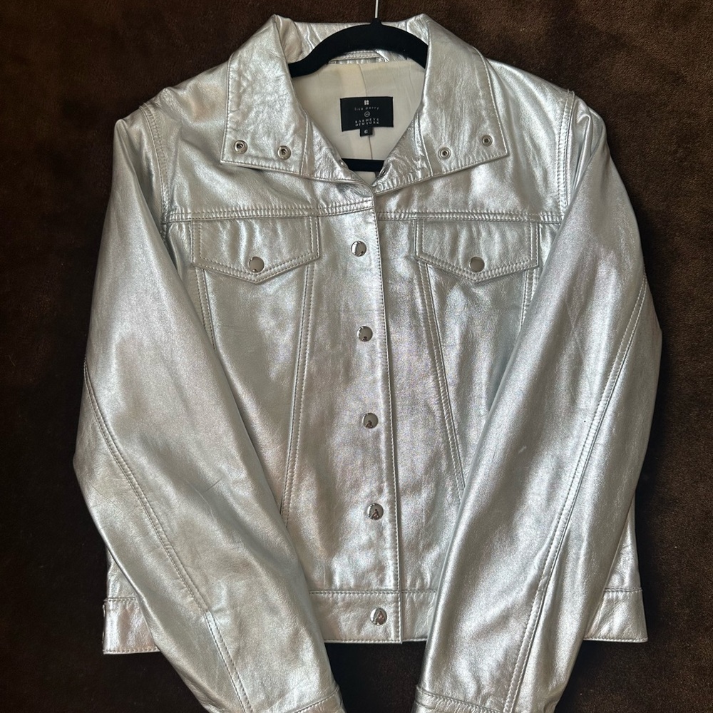 Lisa Perry Silver Leather Jacket Metallic Glamour